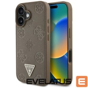 Citas preces Guess  Guess Grained Hot Stamp Peony Triangle Logo MagSafe iPhone 16 Case - Brown 