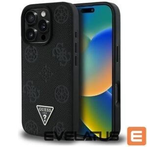 Citas preces Guess  Guess Grained Hot Stamp Peony Triangle Logo MagSafe Case for iPhone 16 Pro - Black 