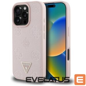 Citas preces Guess  Guess Grained Hot Stamp Peony Triangle Logo MagSafe iPhone 16 Pro Case - Pink 