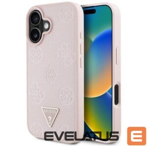 Citas preces Guess  Guess Grained Hot Stamp Peony Triangle Logo MagSafe iPhone 16 Case - Pink 