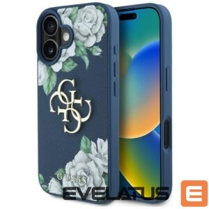 Citas preces Guess  Guess Grained Roses Big 4G logo case for iPhone 16 - blue 