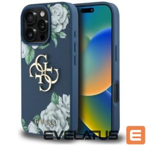 Citas preces Guess  Guess Grained Roses Big 4G logo case for iPhone 16 Pro Max - blue 