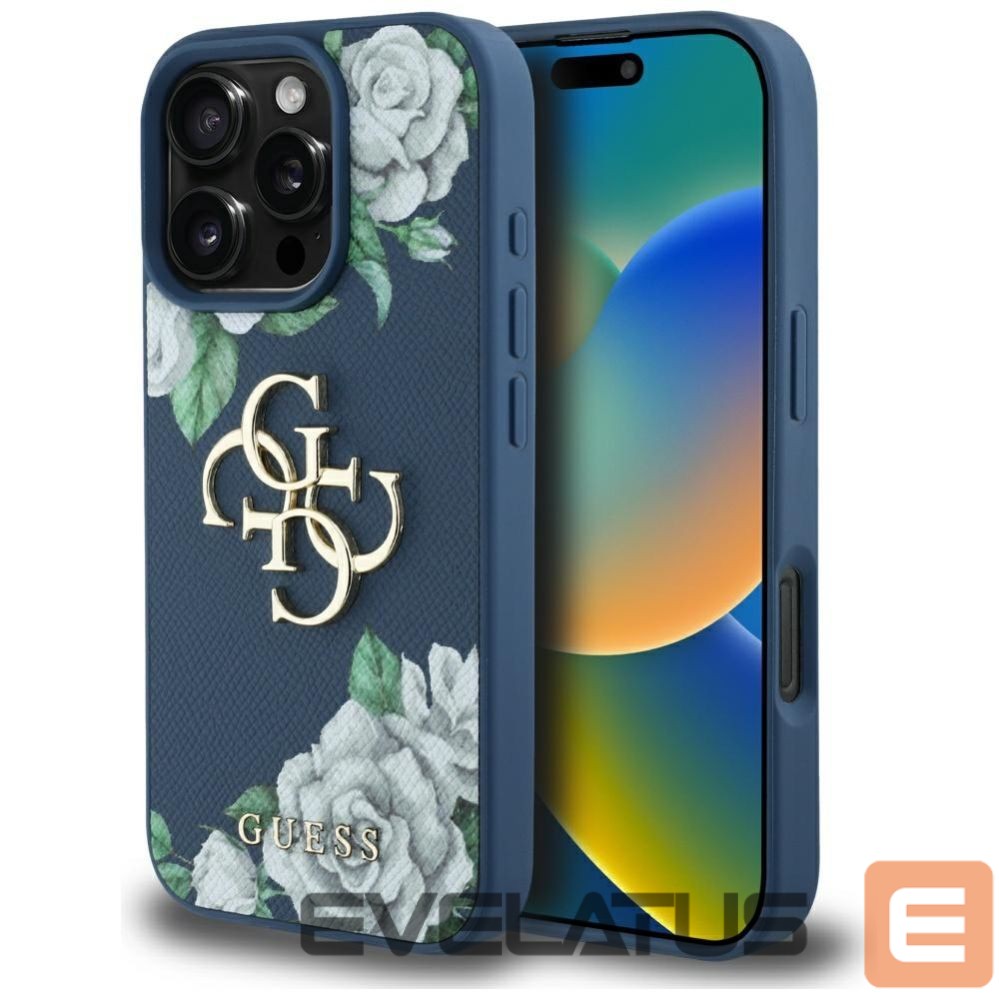 Citas preces Guess Guess Grained Roses Big 4G logo case for iPhone 16 Pro Max - blue