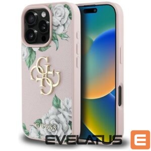 Citas preces Guess  Guess Grained Roses Big 4G logo iPhone 16 Pro case - pink 