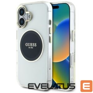 Citas preces Guess  Guess IML Metal Colored Circle Classic Logo MagSafe case for iPhone 16 - black 
