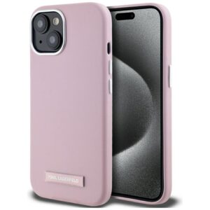 Kitos prekės Karl Lagerfeld  Karl Lagerfeld FW Metal Plate MagSafe iPhone 15 Case - Pink 