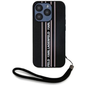 Citas preces Karl Lagerfeld  Karl Lagerfeld Saffiano Athleisure Stripes Cord iPhone 15 Pro Max Case - Pink 