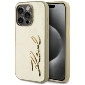 Citas preces Karl Lagerfeld  Karl Lagerfeld Wrinkled Metal Signature iPhone 15 Pro Case - Gold 