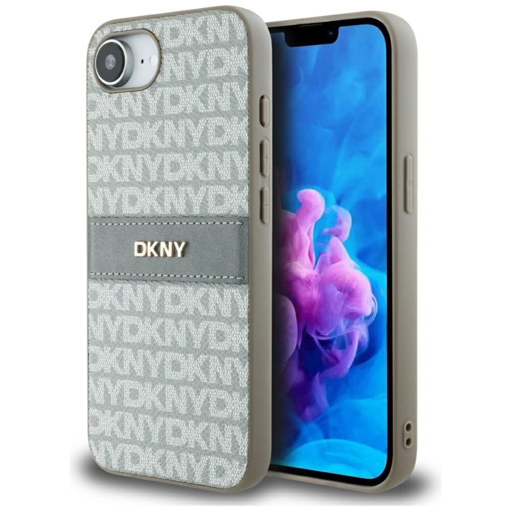 Citas preces DKNY DKNY Repeat Texture Pattern with Tonal Stripe iPhone 16e Case - Beige