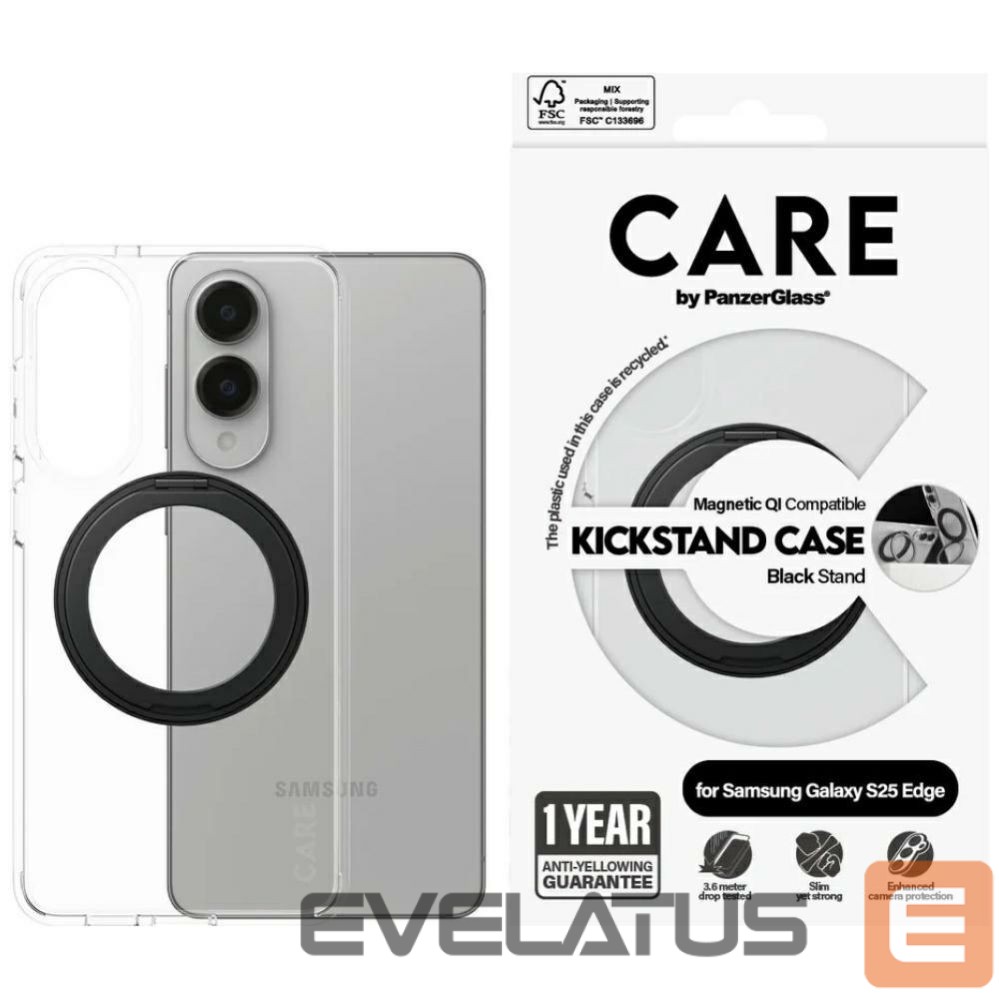 Muud kaubad Panzer Glass CARE by PanzerGlass Feature Black Kickstand & QI Case for Samsung Galaxy S25 Edge - Transparent