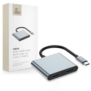 Citas preces Tech-Protect  Tech-Protect HB08 4in1 USB-C + USB2.0 + 2 x HDMI 4K 60HZ adapter - gray 