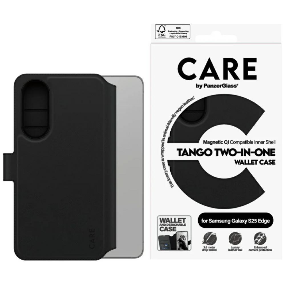 Muud kaubad Panzer Glass CARE by PanzerGlass Feature Tango 2in1 Wallet Qi Case for Samsung Galaxy S25 Edge - Black
