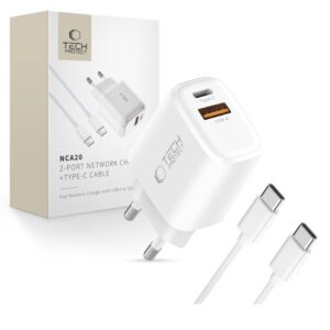Citas preces Tech-Protect  Tech-Protect NCA20 PD 20W QC3.0 USB-A / USB-C Wall Charger + USB-C / USB-C Cable 100cm - White 