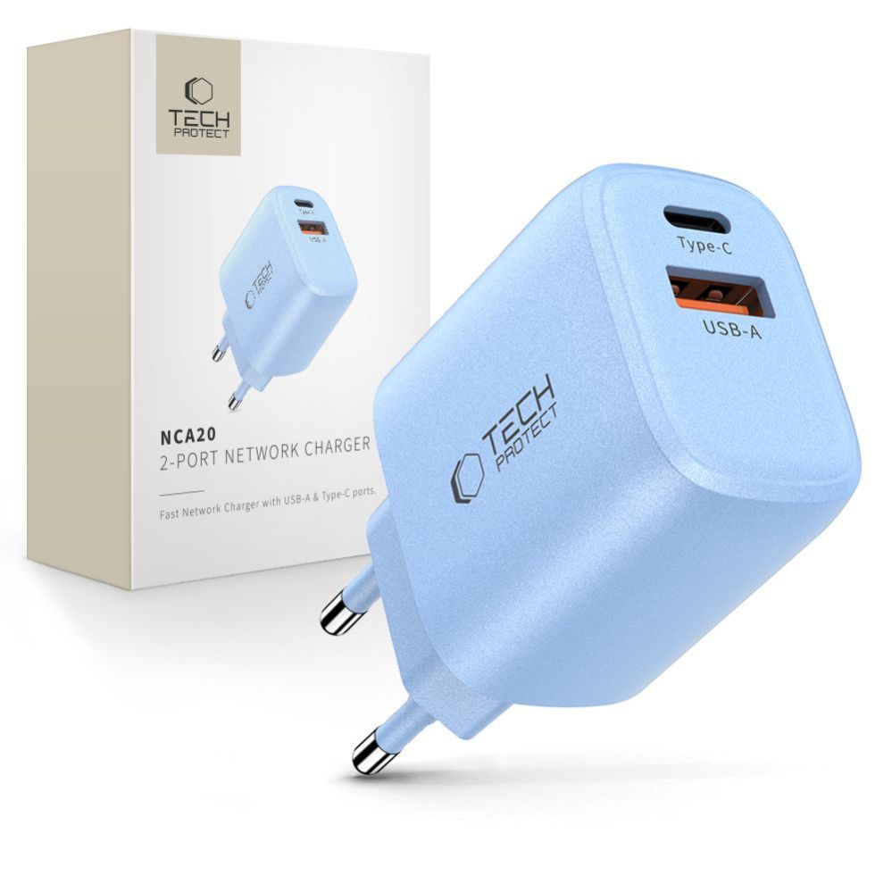 Citas preces Tech-Protect Tech-Protect NCA20 PD 20W QC3.0 USB-A / USB-C Wall Charger - Blue
