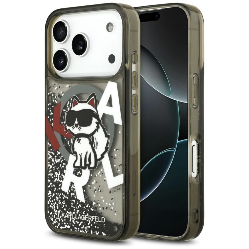 Citas preces Karl Lagerfeld Karl Lagerfeld Liquid Glitter Choupette Logo MagSafe Case for iPhone 17 Pro - Black