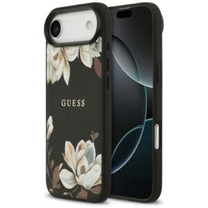 Kitos prekės Guess  Guess Grained Flowers Classic Logo MagSafe case for iPhone Air - black 