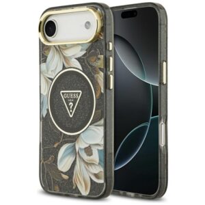 Citas preces Guess  Guess IML Glitter Flowers Triangle MagSafe case for iPhone Air - black 
