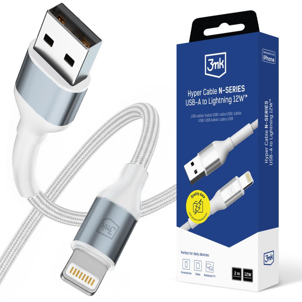 Muud kaubad 3MK 3mk 3mk Cable 3mk Hyper Cable N-SERIES USB-A / Lightning 2m 5V/2.4A 12W / white