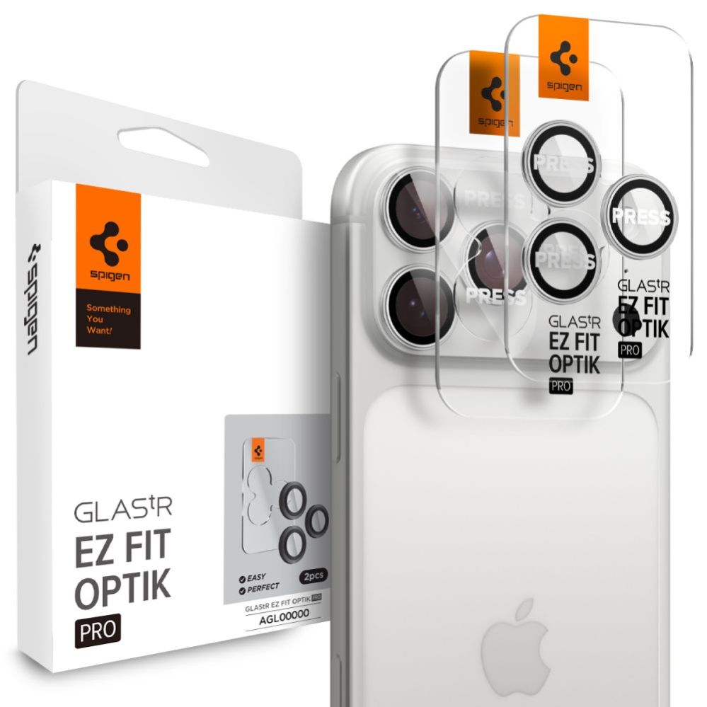 Citas preces Spigen Spigen Optik Pro GLAS.TR ”EZ FIT” Camera Cover 2-pack for iPhone 16 Pro / Max / 17 Pro / Max - Silver