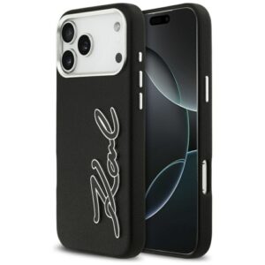 Kitos prekės Karl Lagerfeld  Karl Lagerfeld FW Grained Signature Logo Case for iPhone 17 Pro Max - Black 