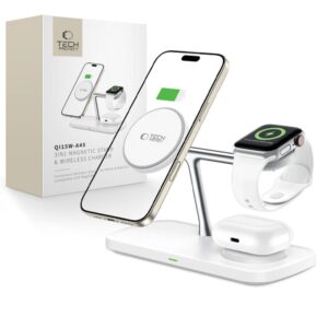 Citas preces Tech-Protect  Tech-Protect QI15W-A45 3in1 Wireless Charger with MagSafe for Apple Devices - White 