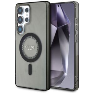 Citas preces Guess  Guess Rhinestones Printed Classic Logo MagSafe Samsung Galaxy S25 Ultra case black 