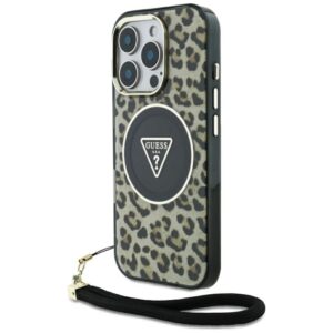 Kitos prekės Guess  Guess HC IML Leopard Triangle Cord Strap MagSafe Case for iPhone 16 Pro - Brown 