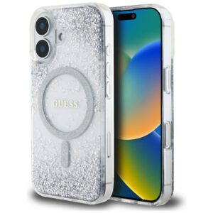 Kitos prekės Guess  Guess HC Resin Bottom Glitter MagSafe case for iPhone 16 - silver 