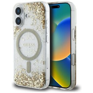 Kitos prekės Guess  Guess HC Resin Bottom Glitter MagSafe case for iPhone 16 - gold 