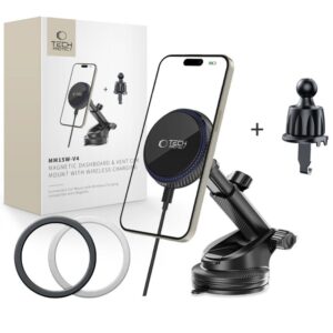 Citas preces Tech-Protect  Tech-Protect MM15W-V4 Magnetic MagSafe 15W Car Holder for Cockpit / Windshield / Air Vent - Black 