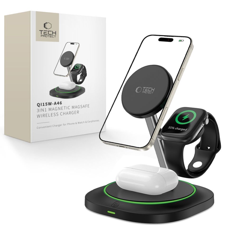 Muud kaubad Tech-Protect Tech-Protect QI15W-A46 3in1 Magnetic MagSafe Inductive Charger - Black
