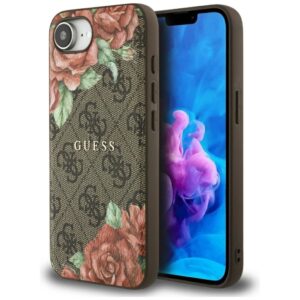 Kitos prekės Guess  Guess 4G Flowers Print MagSafe case for iPhone 16e - brown 