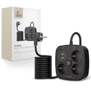 Citas preces Tech-Protect  Tech-Protect PCS3X4 power strip, 3 sockets, 2xUSB-A, 2xUSB-C 200 cm - black 