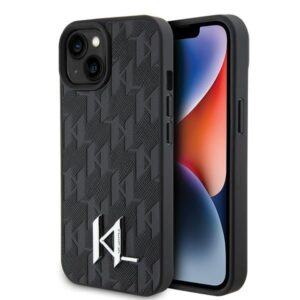 Citas preces Karl Lagerfeld  Karl Lagerfeld KLHCP15SPKLPKLK iPhone 15 / 14 / 13 6.1" black/black hardcase Leather Monogram Hot Stamp Metal Logo 