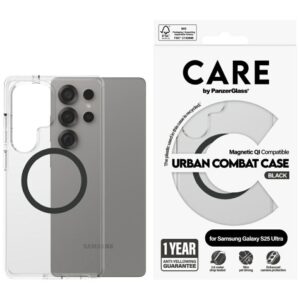 Citas preces Panzer Glass  CARE by PanzerGlass Flagship Urban Combat Black QI Case for Samsung Galaxy S25 Ultra - Transparent 
