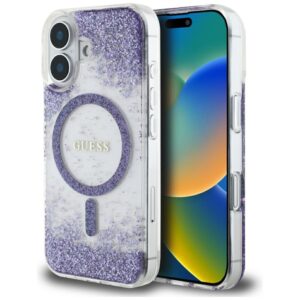 Kitos prekės Guess  Guess HC Resin Bottom Glitter MagSafe case for iPhone 16 - purple 