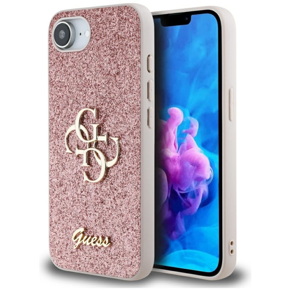 Citas preces Guess Guess Fixed Glitter Big 4G iPhone 16e Case - Pink