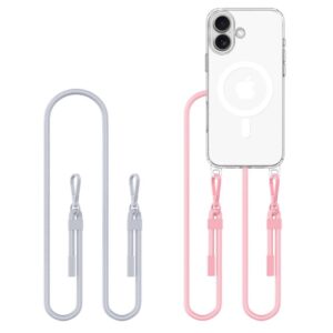 Citas preces Tech-Protect  Tech-Protect Flexair Chain MagSafe Case for iPhone 16 - Clear + 2 Lanyards (Pink and Gray) 