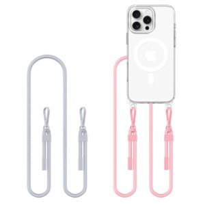 Citas preces Tech-Protect  Tech-Protect Flexair Chain MagSafe Case for iPhone 16 Pro - Clear + 2 Lanyards (Pink and Gray) 