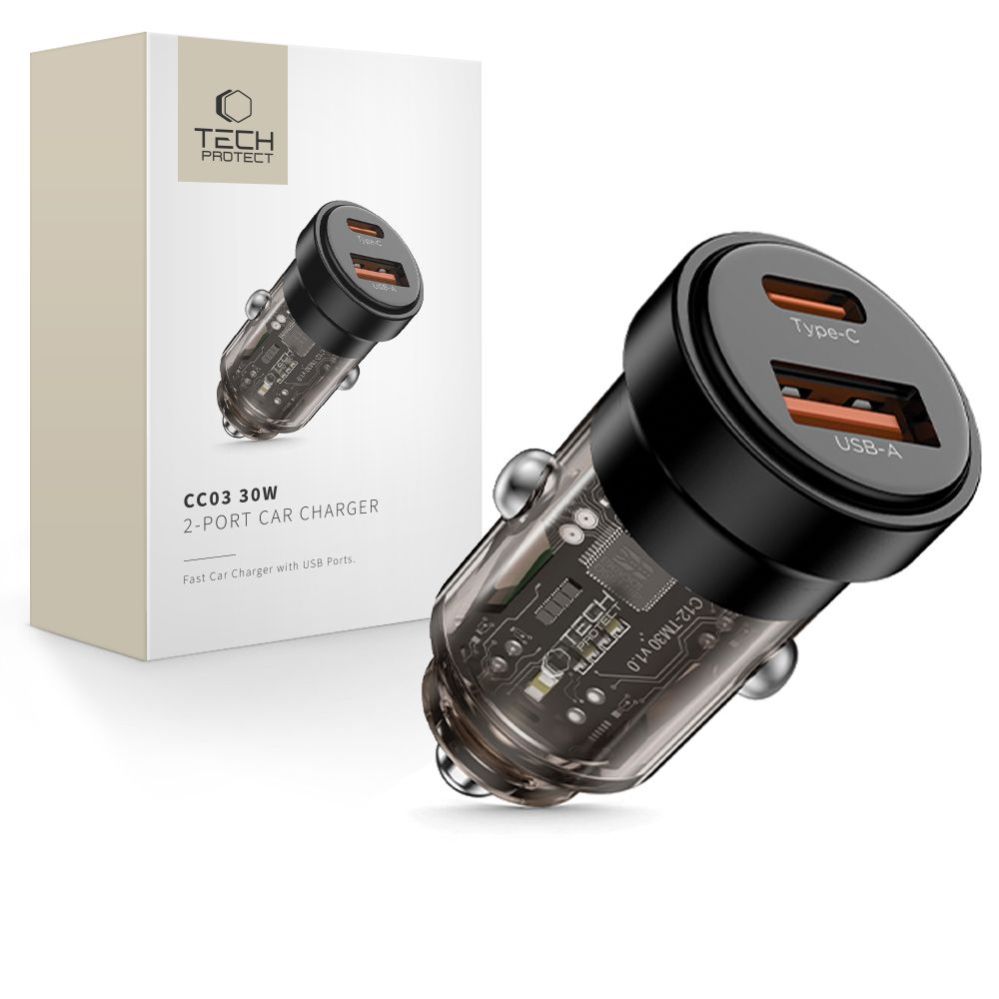 Citas preces Tech-Protect Tech-Protect CC03 30W 2-Port USB-A / USB-C Car Charger - Black