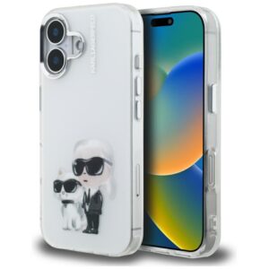 Kitos prekės Karl Lagerfeld  Karl Lagerfeld IML Aquarelle Karl & Choupette & Logo iPhone 16 Case - White 
