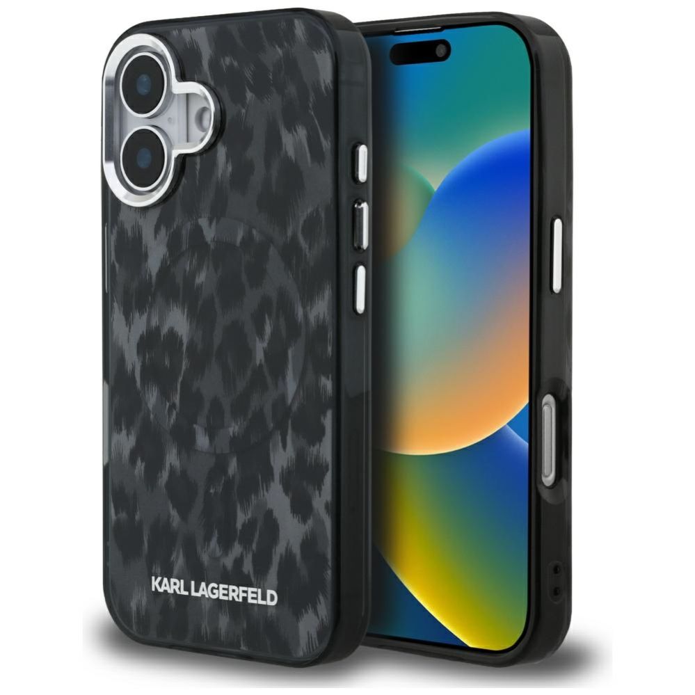 Citas preces Karl Lagerfeld Karl Lagerfeld IML Leopard Pattern MagSafe Case for iPhone 16 - Black