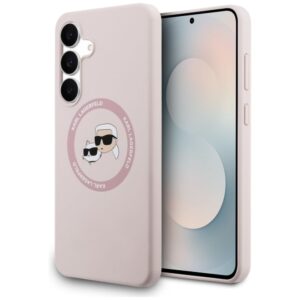 Citas preces Karl Lagerfeld  Karl Lagerfeld Silicone Karl & Choupette Heads MagSafe Case for Samsung Galaxy S25 FE - Pink 