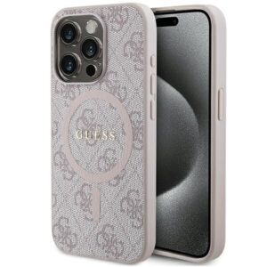 Kitos prekės Guess  Guess 4G Collection Leather Metal Logo MagSafe Case for iPhone 15 Pro Max - Pink 