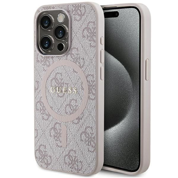 Muud kaubad Guess Guess 4G Collection Leather Metal Logo MagSafe Case for iPhone 15 Pro Max - Pink