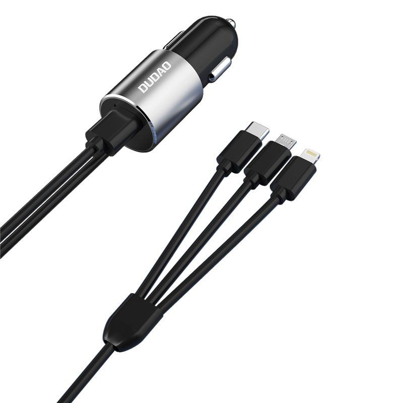 Adaptrid Dudao Dudao 3in1 USB car charger 3,4 A built-in cable Lightning / USB Type C / micro USB black (R5ProN black)