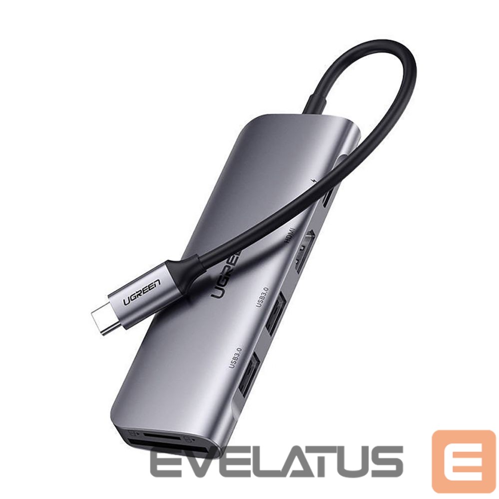 Kaabel Ugreen Ugreen CM195 6in1 adapter USB-C - HDMI / 2x USB-A 3.0 / USB-C PD / SD / TF reader - gray