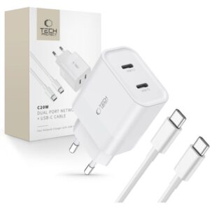 Adapteris Tech-Protect  White \ USB-C (female) || USB-C (męski) \ z kablem USB-C 