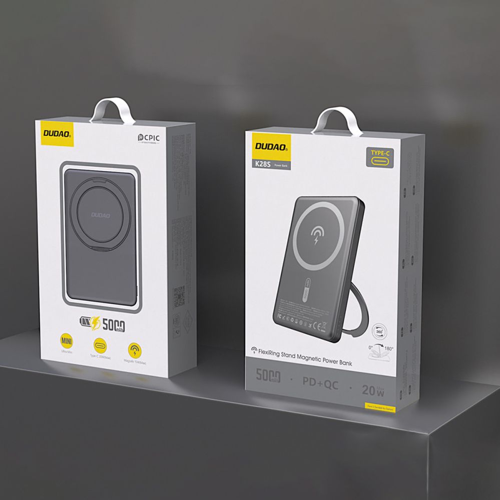 Väline aku Dudao Dudao K28S 20W PD 5000mAh Powerbank with MagSafe and Stand - Gray