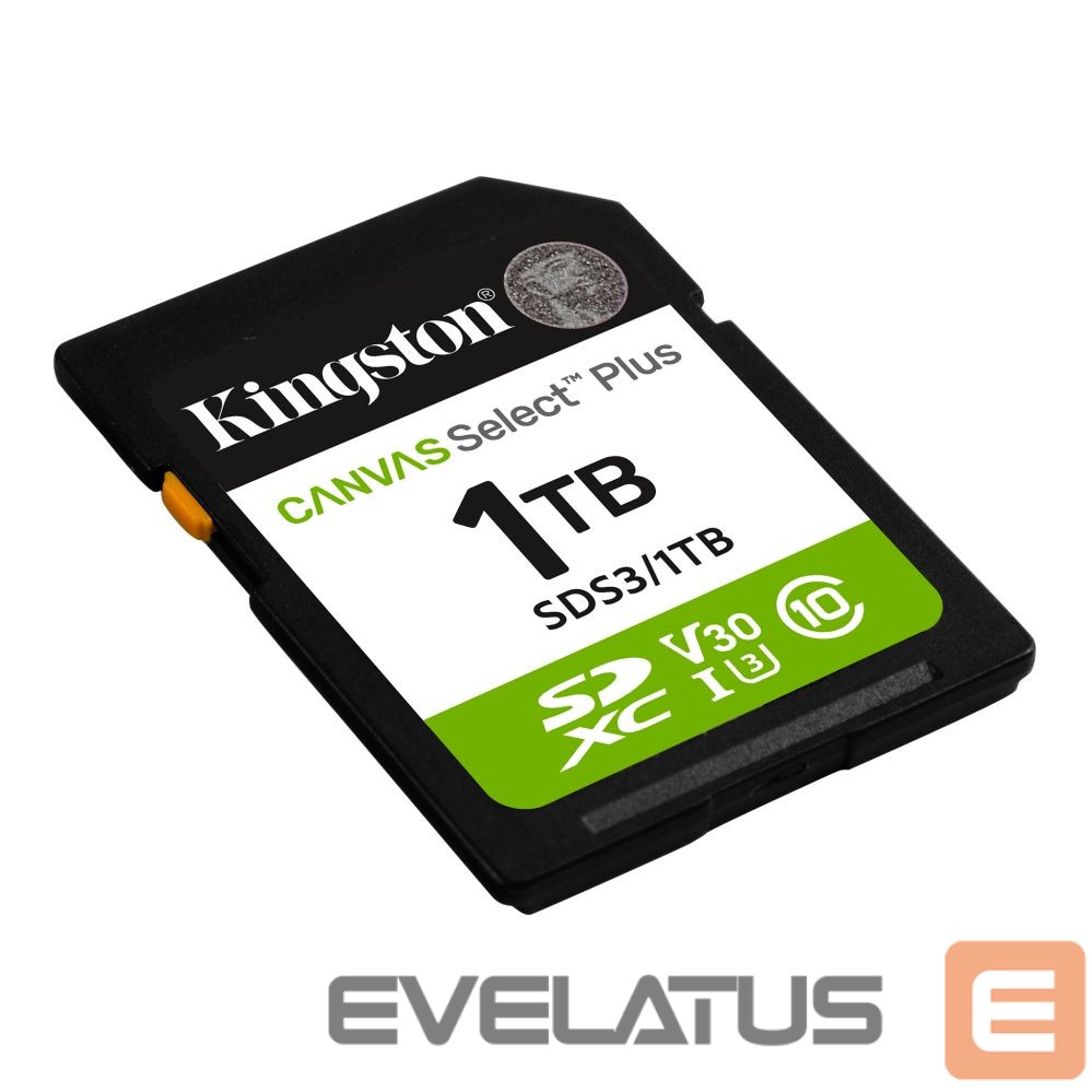 Memory cards Kingston Canvas Select Plus | 1000 GB | SD | Flash memory class Class 10, UHS-I, U1/U3, Video Class 10/30